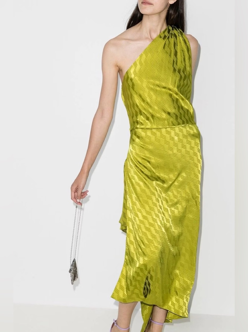 The Attico Chartreuse One-Shoulder Satin Dress